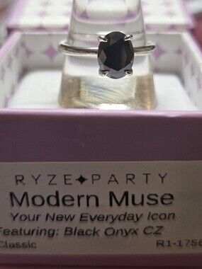 Ryze Party Modern Muse Black Onyx CZ Sterling Ring Size 9